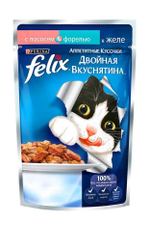 Влажный корм Felix Двойная вкуснятина для кошек, лосось форель в желе, 85 г