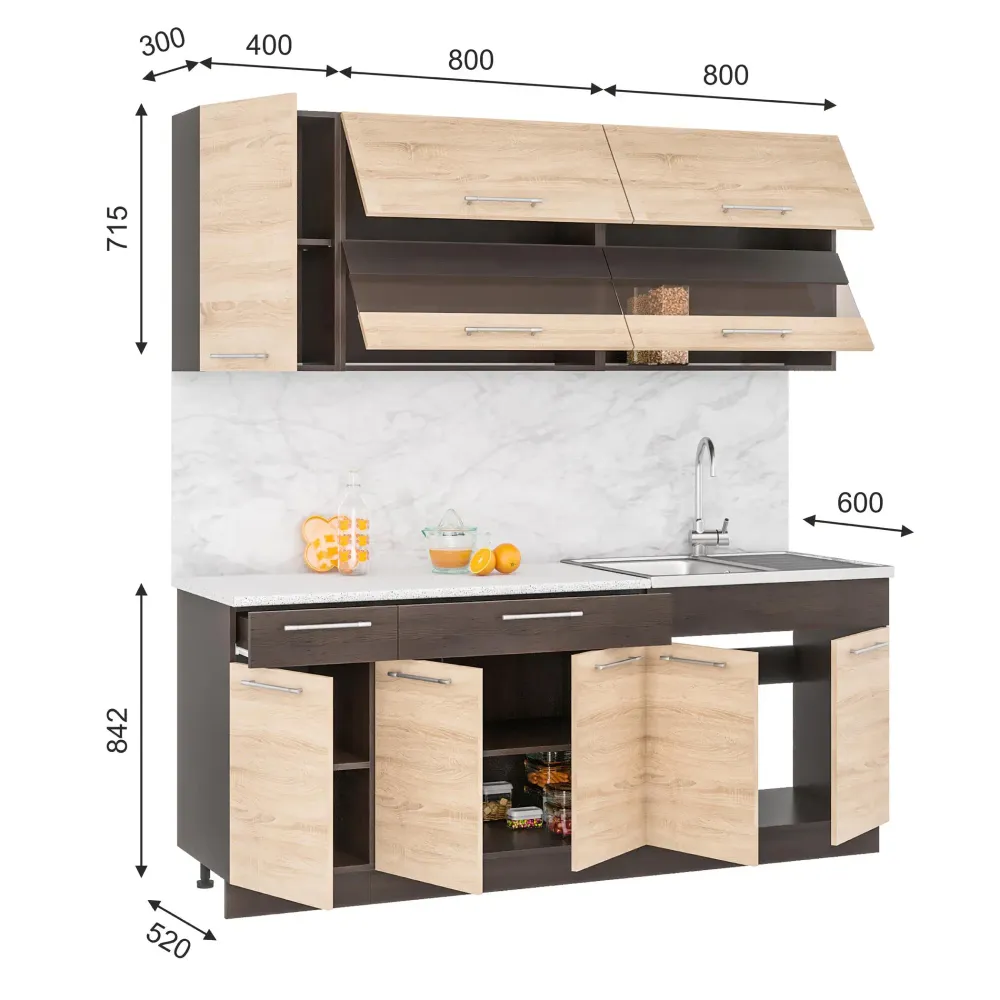 Кухня "Маша" 2,0м ЛДСП (венге/дуб сонома),(столеш. Антарес), Интерьер Центр, г. Пенза