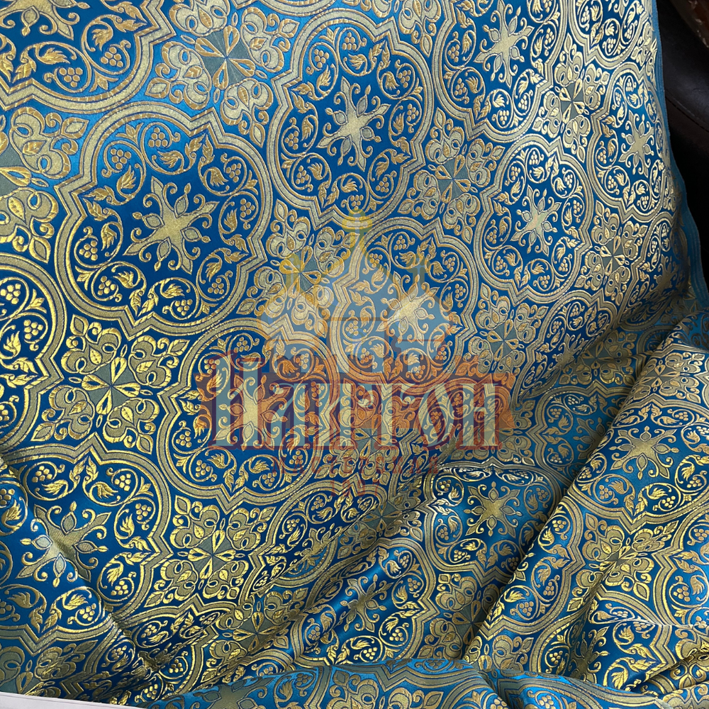 Шёлк "Шуйский" голубой с золотом