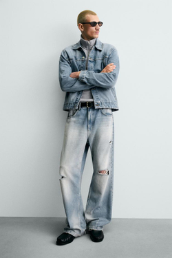 ZARA БАЗОВАЯ ДЖИНСОВАЯ КУРТКА, ВЫЦВЕТШИЙ СИНИЙ