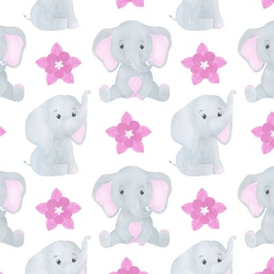 Милый слоник и цветы