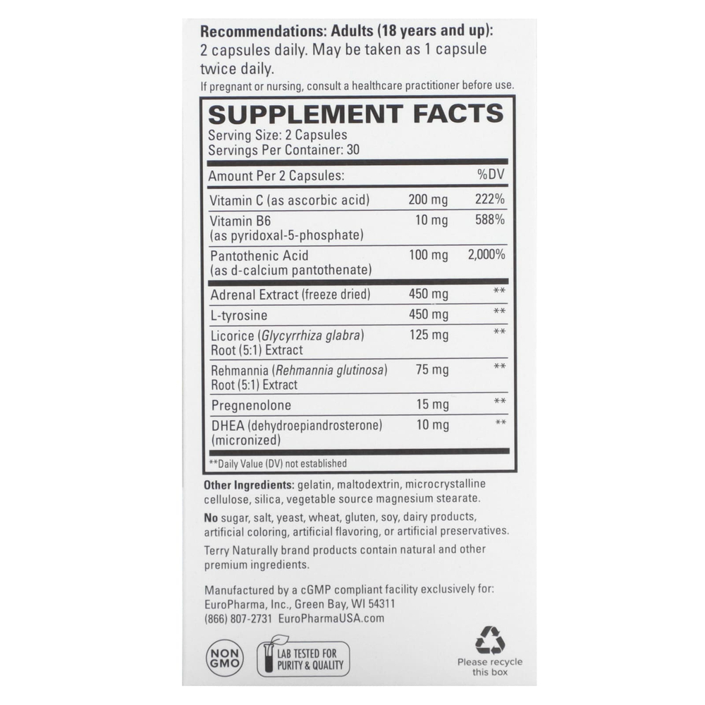 Terry Naturally, Adrenaplex, максимальная поддержка надпочечников, 60 капсул