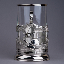 Подстаканник "Подарок строителю" с никелированием в подарочном футляре