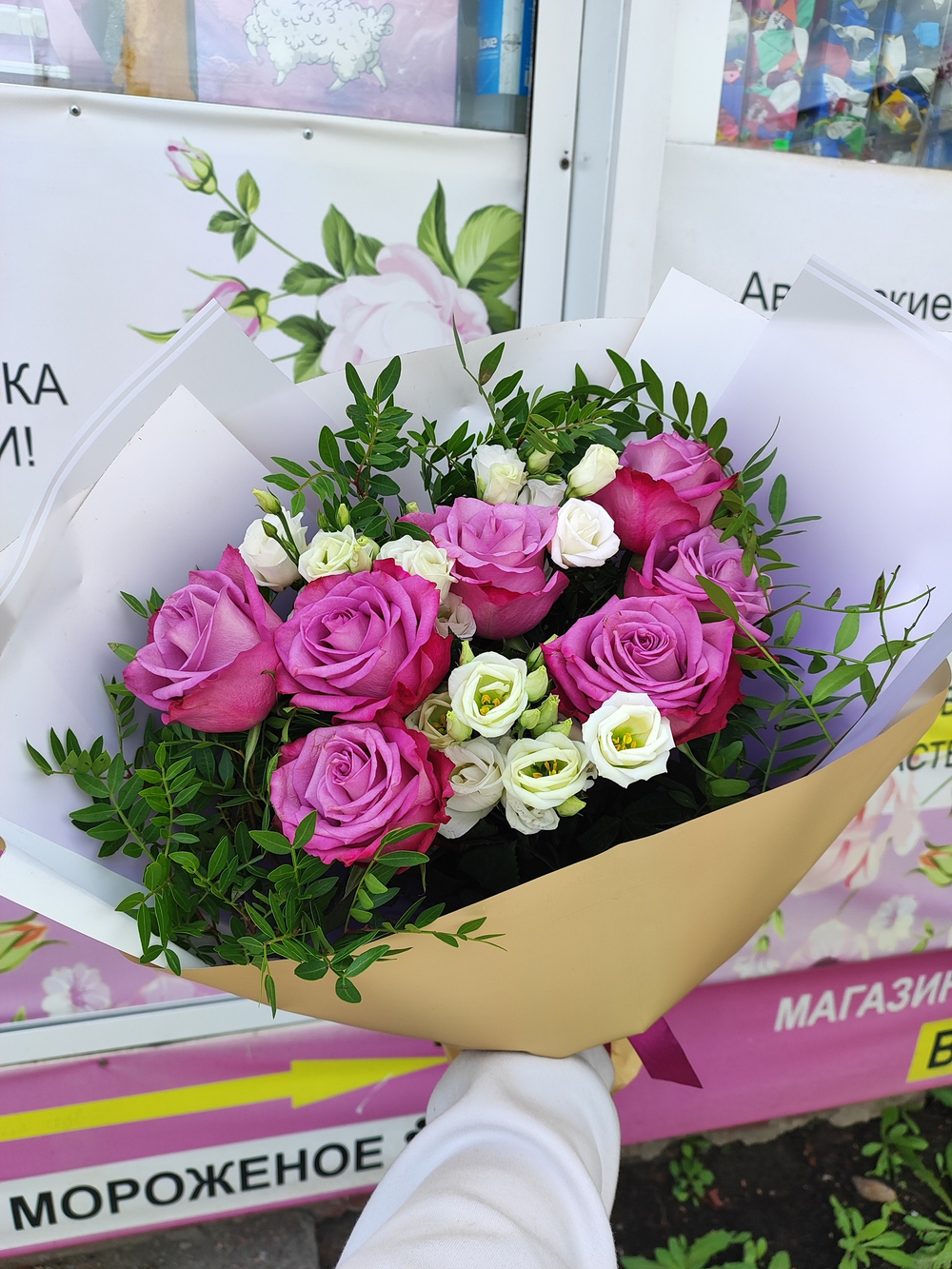 Букет с Розой Моди блюз и эустомой