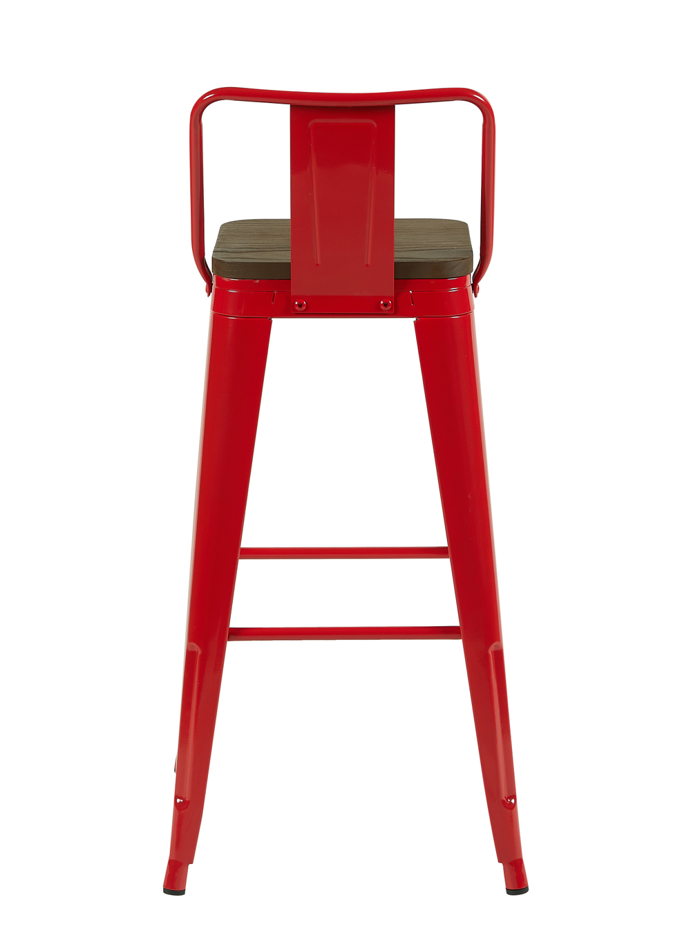 Стул барный TOLIX со спинкой красный глянцевый + темное дерево KD