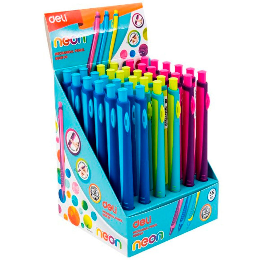 Карандаш механический DELI "Neon", 0,5 мм, трехгранный корпус, ассорти