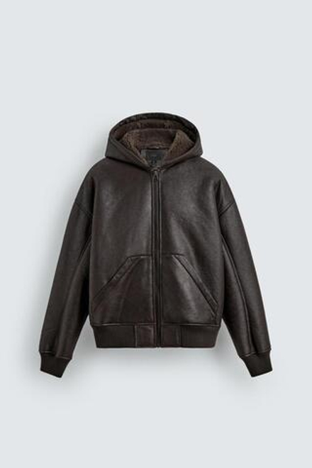 ZARA КУРТКА - ДУБЛЕНКА ИЗ ИСКУССТВЕННОЙ КОЖИ, КОРИЧНЕВЫЙ