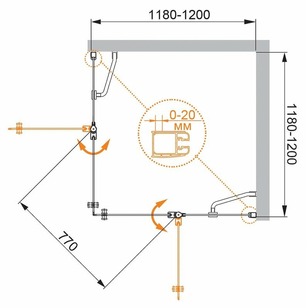 Душевой уголок Cezares Elena 120x120 ELENA-W-A-22-120-P-Cr профиль Хром стекло рифленое