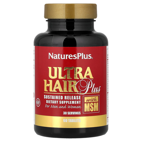NaturesPlus, Ultra Hair Plus, добавка с МСМ для роста волос, для мужчин и женщин, 60 таблеток