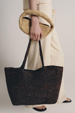 ZARA ПЛЕТЕНАЯ СУМКА-ТОУТ, ШОКОЛАДНЫЙ