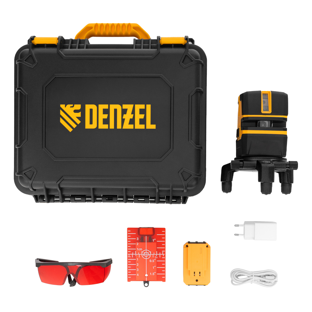 Лазерный уровень LX 05 Red, 20 м, 635 нм, акк. Li 5200 mAh, резьба 5/8"// Denzel