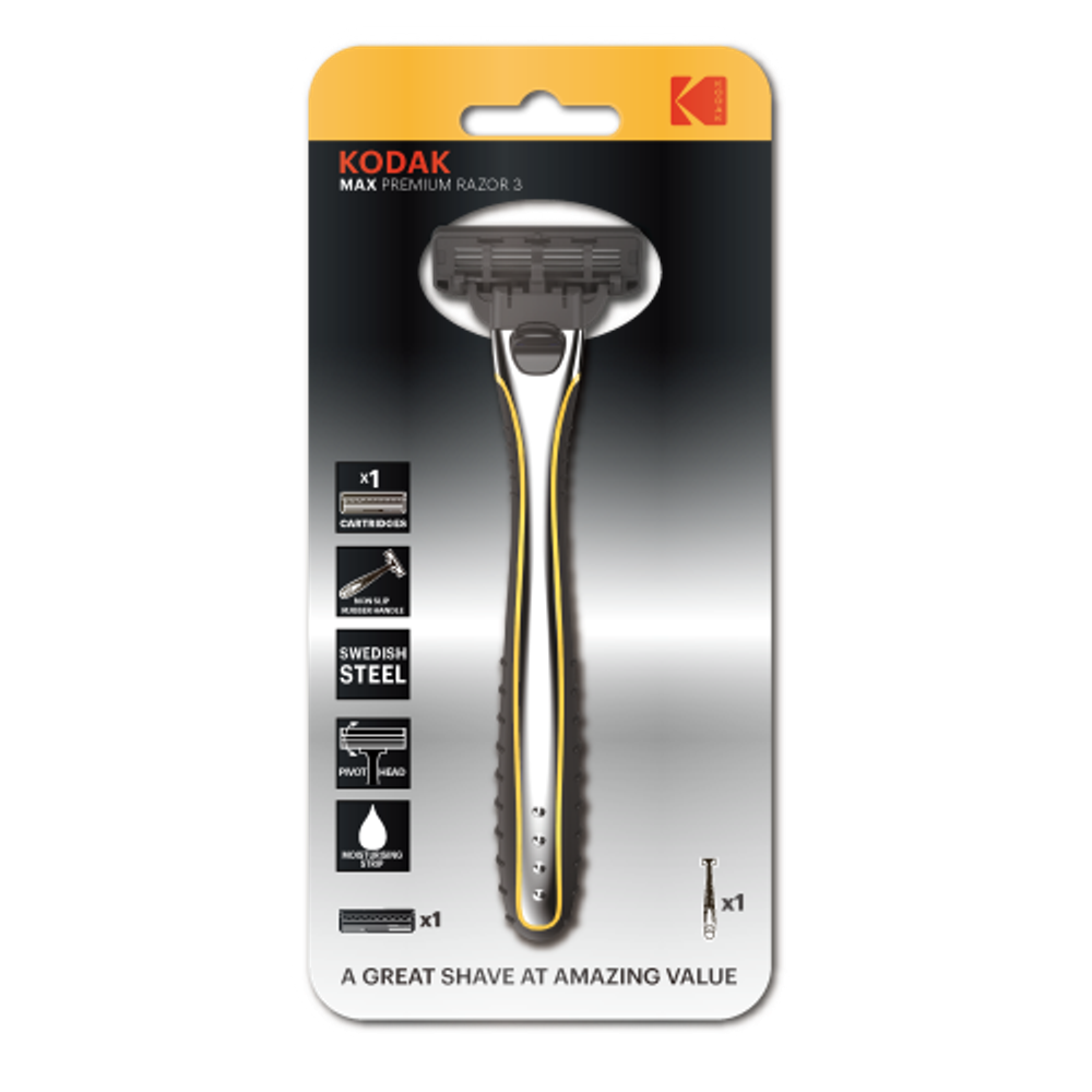 Бритвенная система Kodak Ultra Premium Razor 3 Starter мужская серебро/черный 3 лезвия 1 сменная кассета