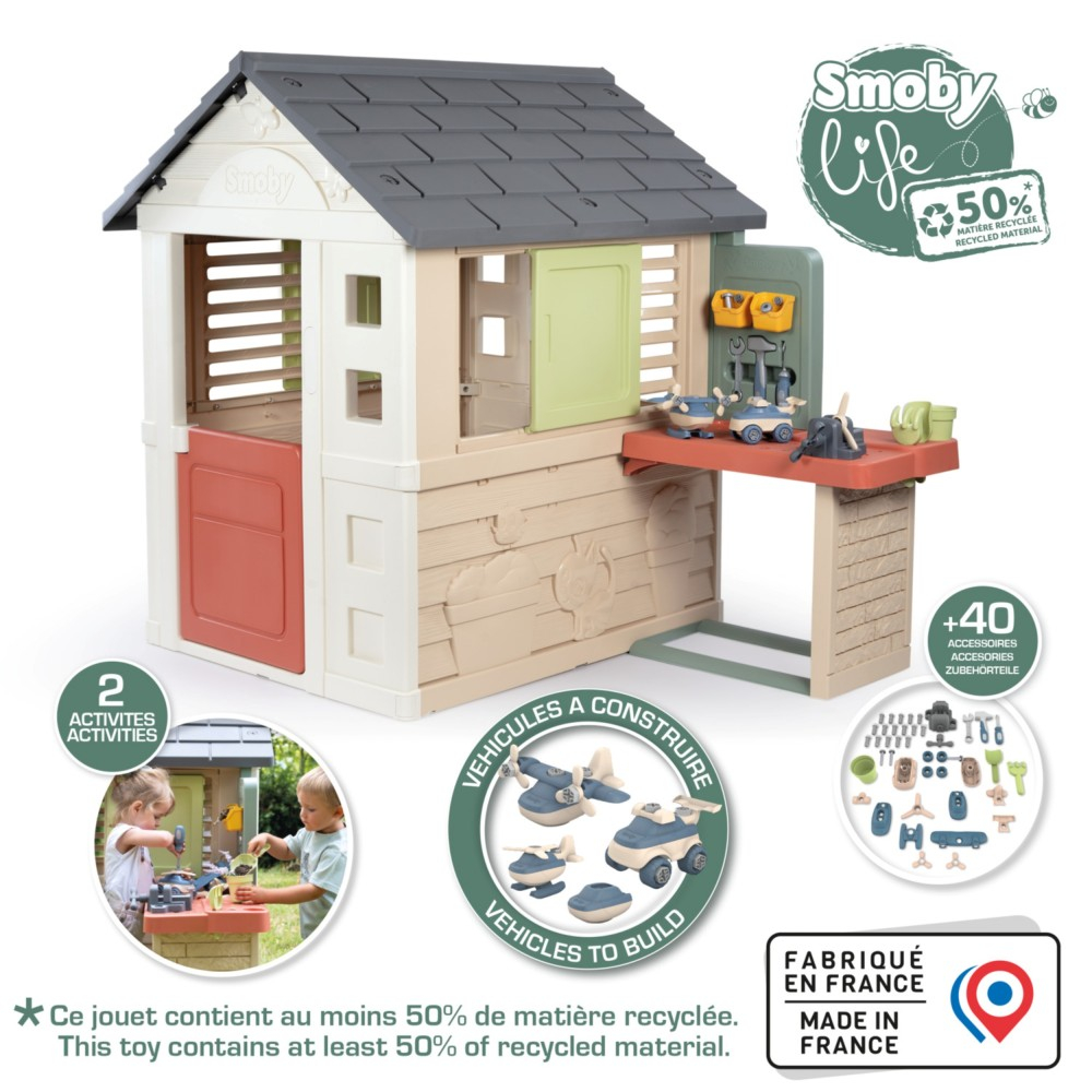 Садовый домик Smoby 810742 с мастерской и 39 аксессуарами для детей от 2 лет — фото 3