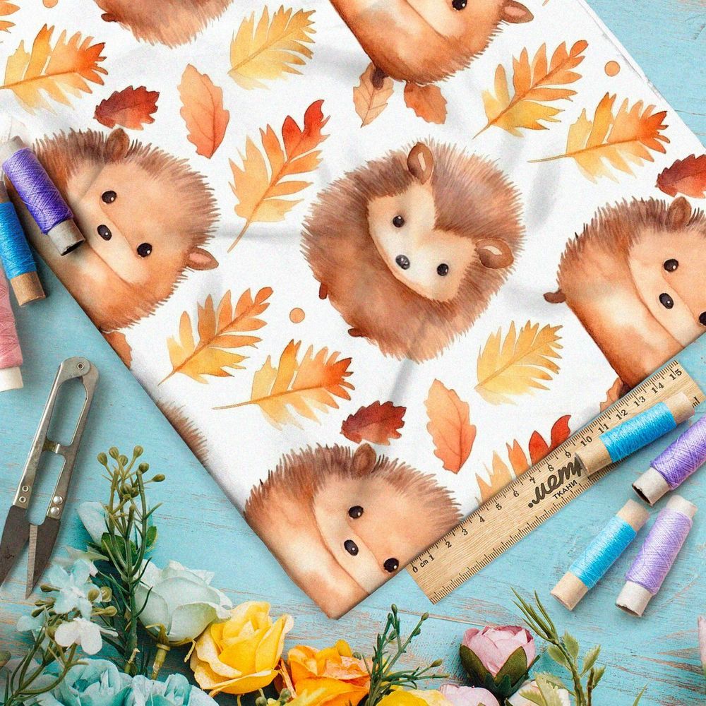 Ткань премиум интерлок осенние ежи