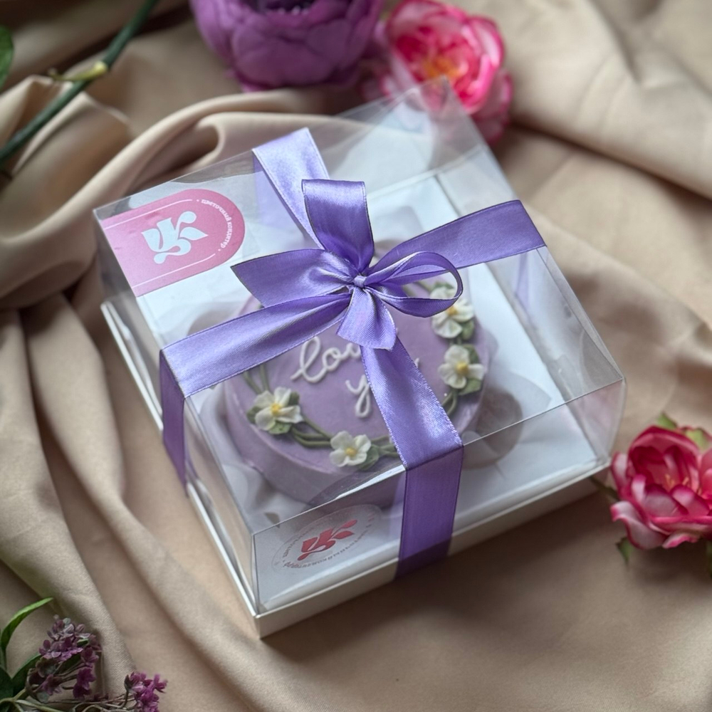 Бенто торт сиреневый с надписью «Love you» – на заказ в Москве