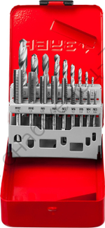 ЗУБР 18 предм., метчики 9ХС, сверла Р6М5, Набор резьбонарезной, (28115-H18)