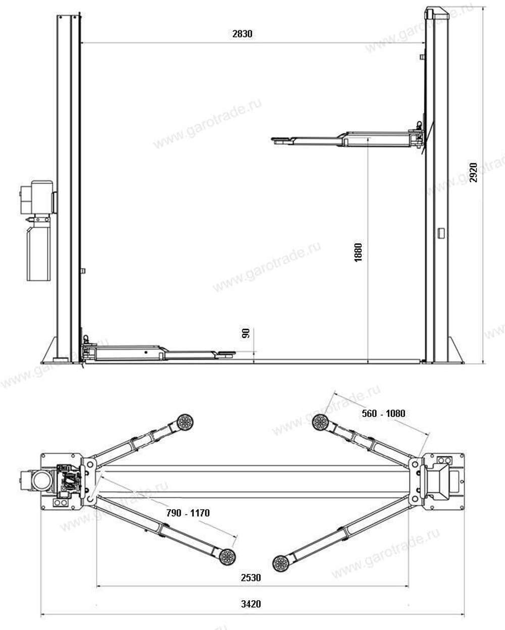 Двухстоечный подъемник RLP2-450S (серый)