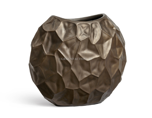 Кашпо TREEZ Effectory - Metal - Плоская сфера Design Сrumple - Чернёная бронза