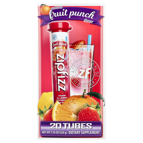 Zipfizz, Смесь для энергетических напитков, фруктовый пунш, 20 тюбиков по 11 г (0,39 унции)