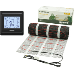 Теплый пол EWRIKA MAT EWR 150-6 самоклеящийся, под плитку, под паркетную доску с терморегулятором ТЕП91Ч черным, сенсорным