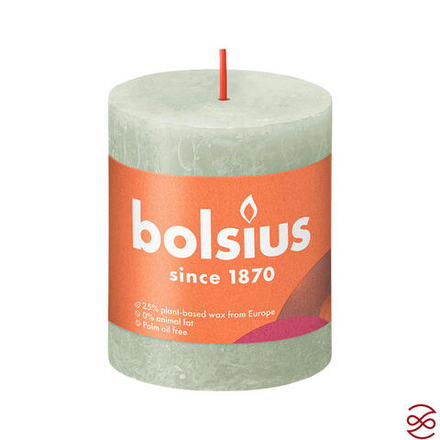 Свеча рустик Bolsius Shine 80/68 туманный зеленый - время горения 35 часов