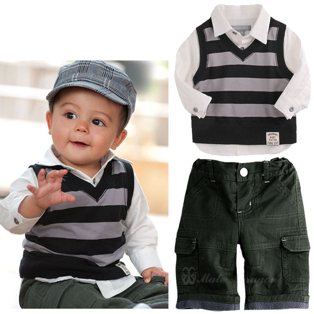 Костюм детский: рубашка с жилетом в полоску и брюки