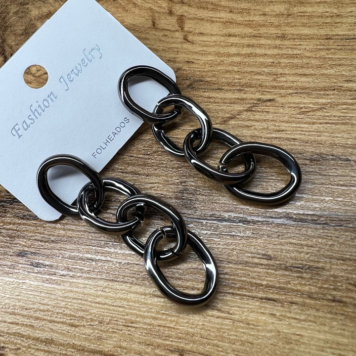 Серьги "Цепи" плетение якорное 4 звена металл графитовый 5,5 см