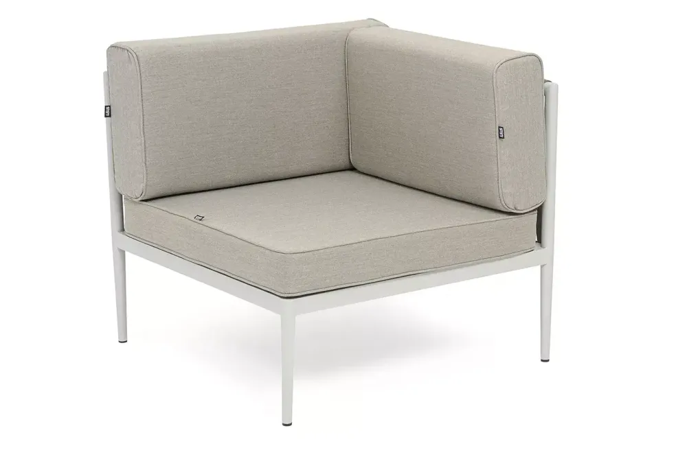 "Касабланка" угловой модуль плетеный из роупа, каркас алюминий светло-серый (RAL7035) муар, роуп серо-коричневый 23мм, ткань бежевая 15052