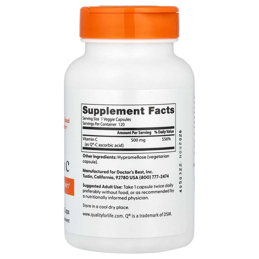 Doctor's Best, витамин C, 500 мг, 120 растительных капсул