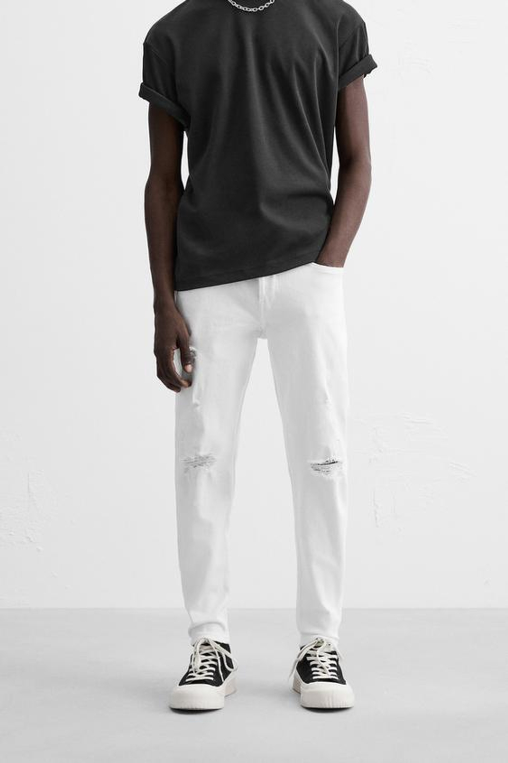 ZARA ДЖИНСЫ SKINNY FIT С РАЗРЕЗАМИ, БЕЛЫЙ