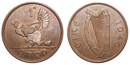 Ирландия 1 пенни, 1940 - 1968 Курица XF