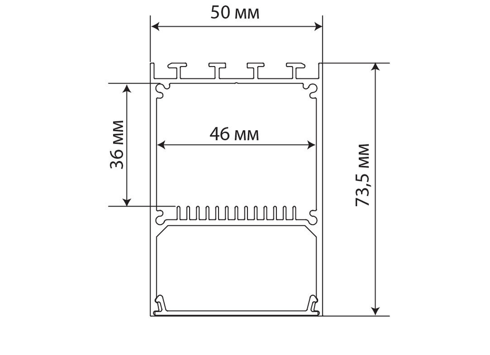 Накладной/подвесной алюминиевый профиль,  50х73, 5х2000. Цвет: Белый матовый,  RAL9003, серия:DN8HF