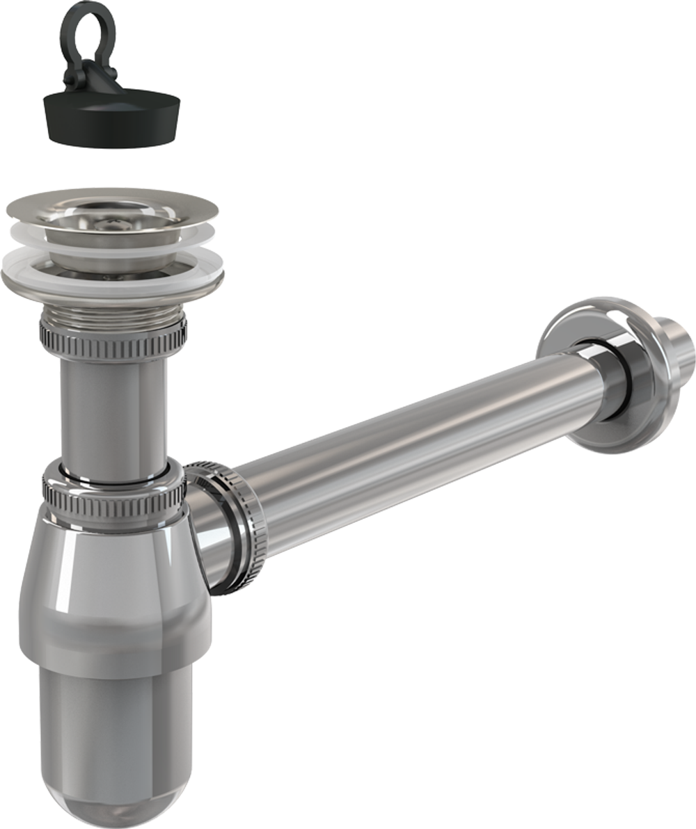 Сифон для раковины Alcadrain 32 мм, цельнометаллический, с водосливом 5/4", хром (A437)