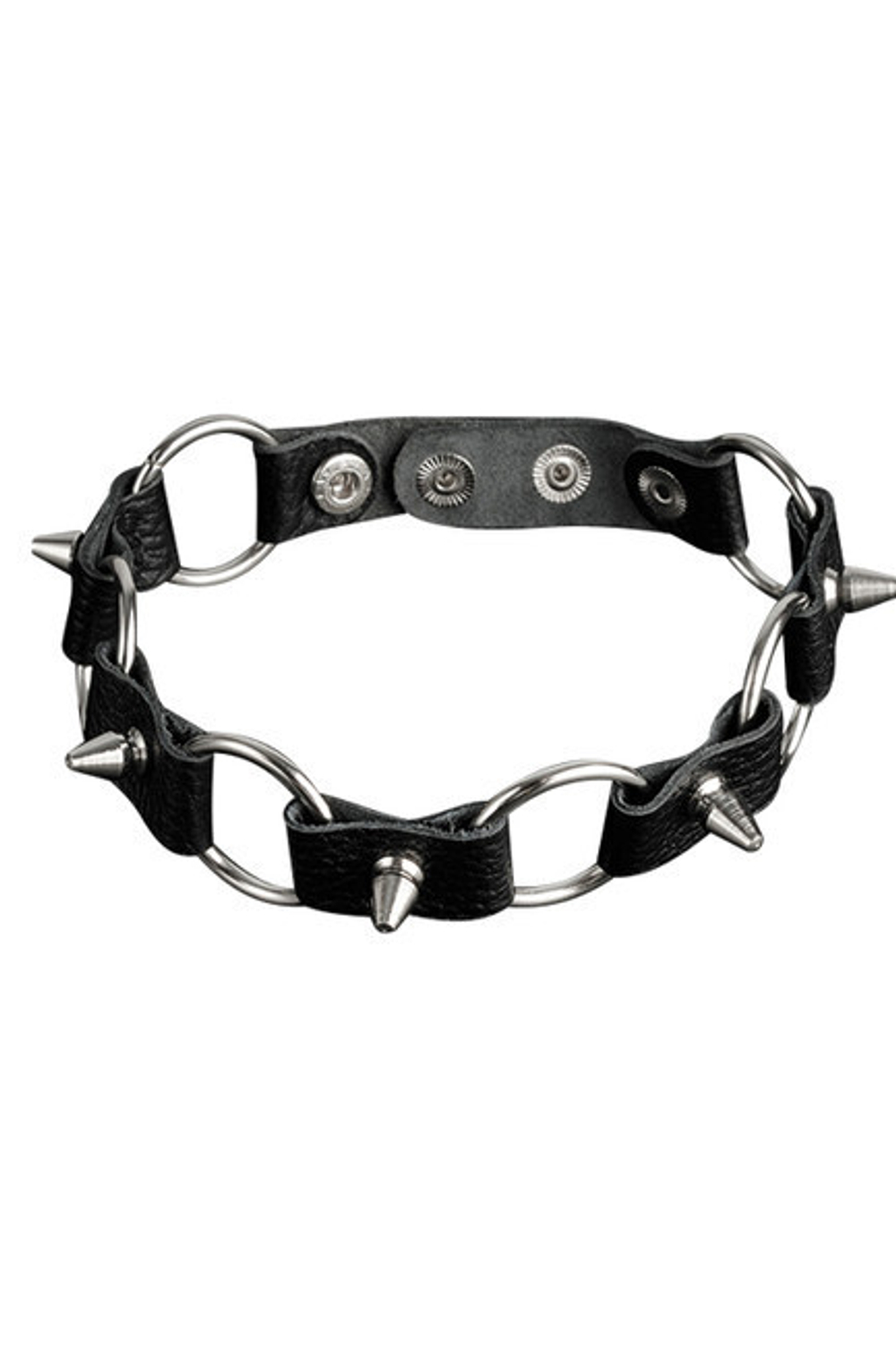 Кожаный черный ошейник с кольцами и шипами (Цвет: черный)