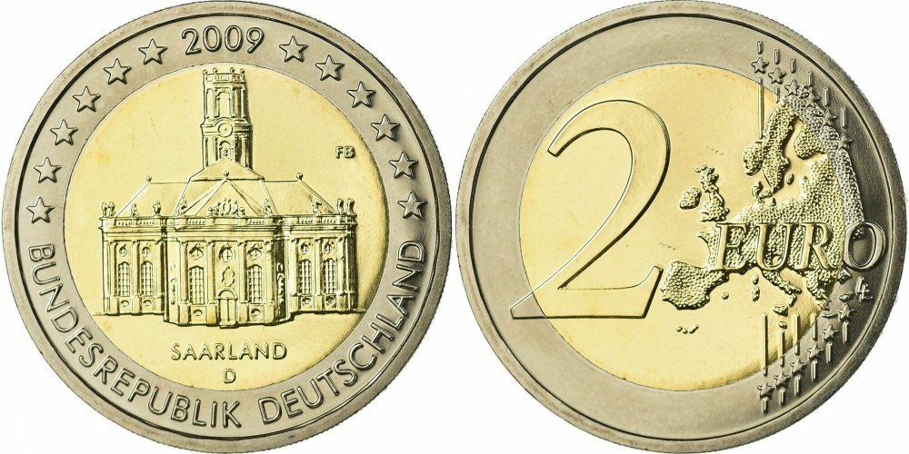 Германия 2 евро, 2009 Федеральные земли Германии - Саар XF
