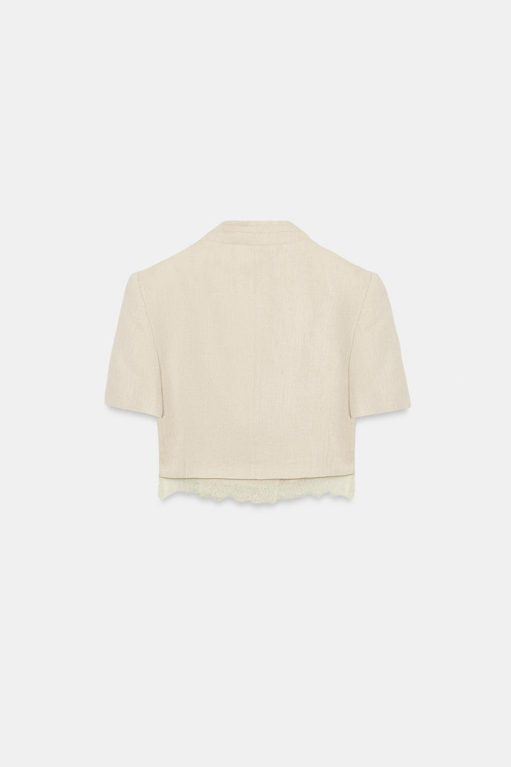 ZARA КОРОТКИЙ БЛЕЙЗЕР С КРУЖЕВНОЙ ОТДЕЛКОЙ, СВЕТЛО-БЕЖЕВЫЙ