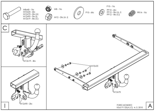 Оцинкованный фаркоп на Ford Mondeo хетчбек 5 дверей 2007-2015 (без электрики), Galia F112A