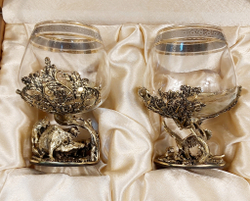 Набор из 2-х бокалов для коньяка "Охота на вепря и Соколиная охота" (подарочный футляр)