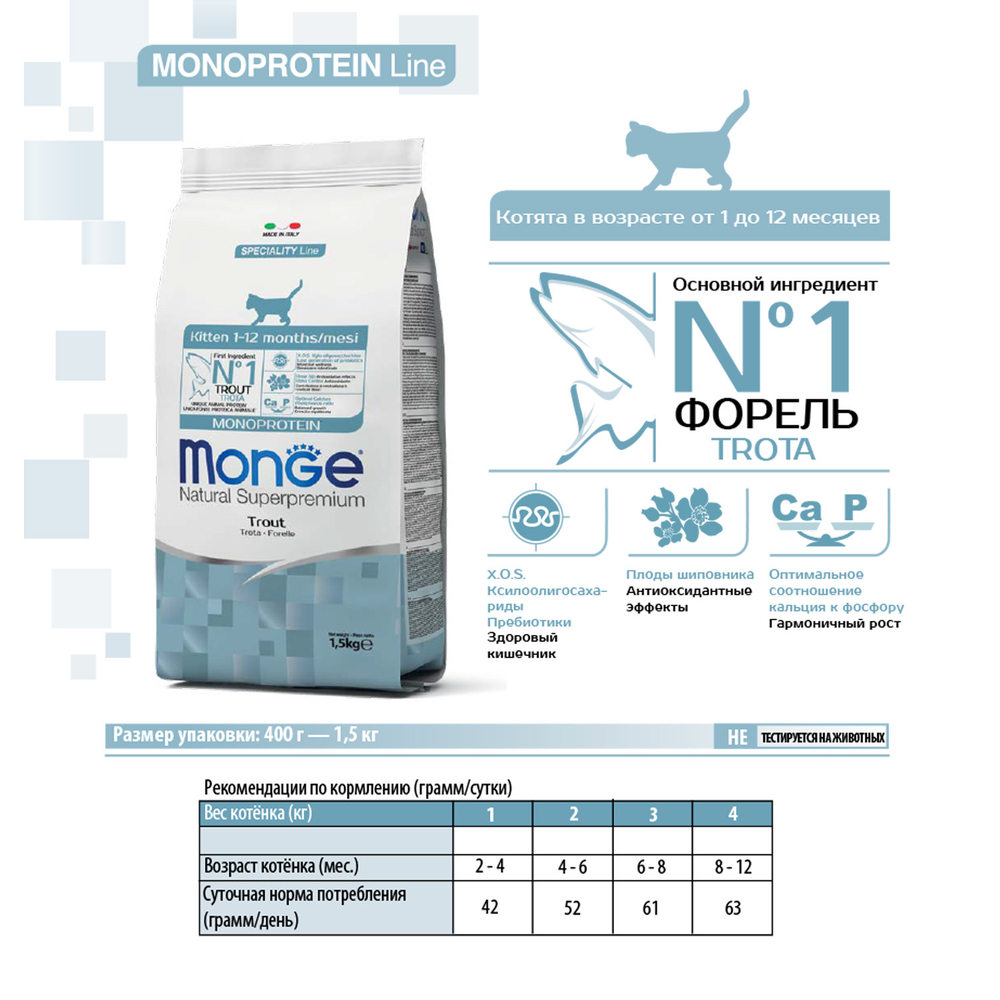 Monge cat monoprotein Сухой корм для котят с форелью 1.5 кг