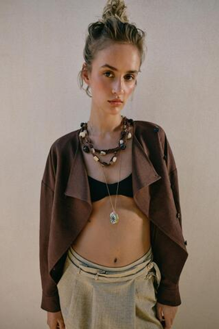 ZARA ДВУБОРТНАЯ КУРТКА ИЗ ЛЬНА, ШОКОЛАДНО-КОРИЧНЕВЫЙ