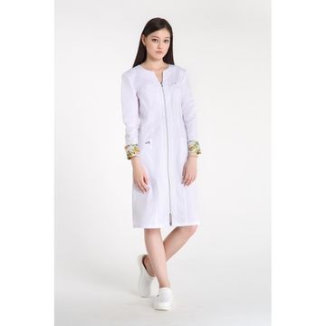 Халат женский Н013 (классик-стрейч/белый 0/принт листья)