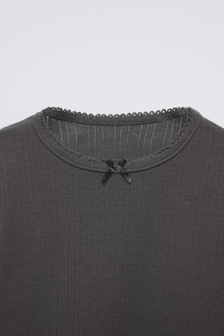 ZARA ФУТБОЛКА С БАНТОМ, АНТРАЦИТОВО-СЕРЫЙ