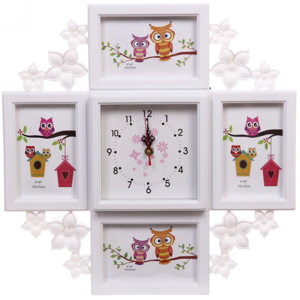 Фоторамка-коллаж 42*43см «Вьюнок», цвет белый, на 4 фото, пластик, с часами