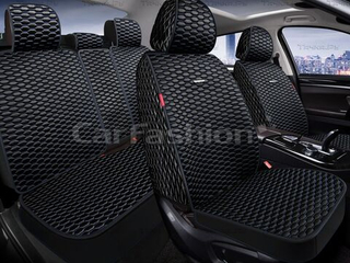 Накидки сидений ПОЛНЫЙ CarFashion (кт) -«ATLAS PLUS» 27346 -Шелк иск черный/черный/синий