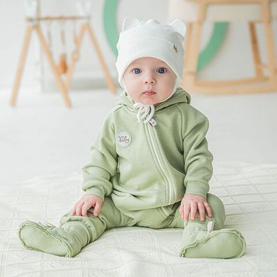 Warm hooded jumpsuit 3-18 months - Desert Sage