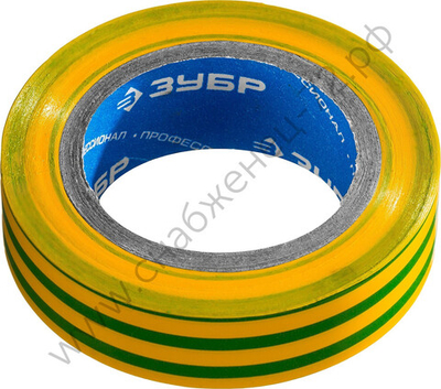 ЗУБР Электрик-10, 15 мм х 10 м желто-зеленая Изоляционная лента ПВХ, ПРОФЕССИОНАЛ (1233-6)