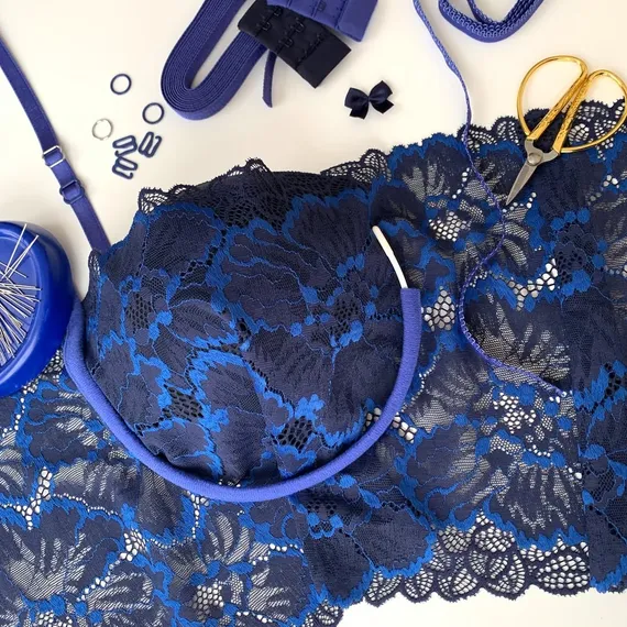 Кружево эластичное темно-синий/ультрамарин 22 см, Китай