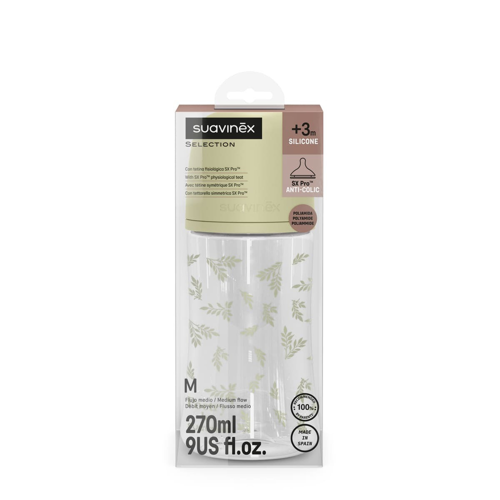 Антиколиковая бутылочка для кормления Suavinex Poetry SX PRO 270 мл, 3 мес+, зеленая
