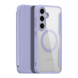 Прозрачный чехол книжка фиолетового цвета с поддержкой MagSafe от Dux Ducis для Samsung Galaxy S24+, серия Skin X Pro Series Case
