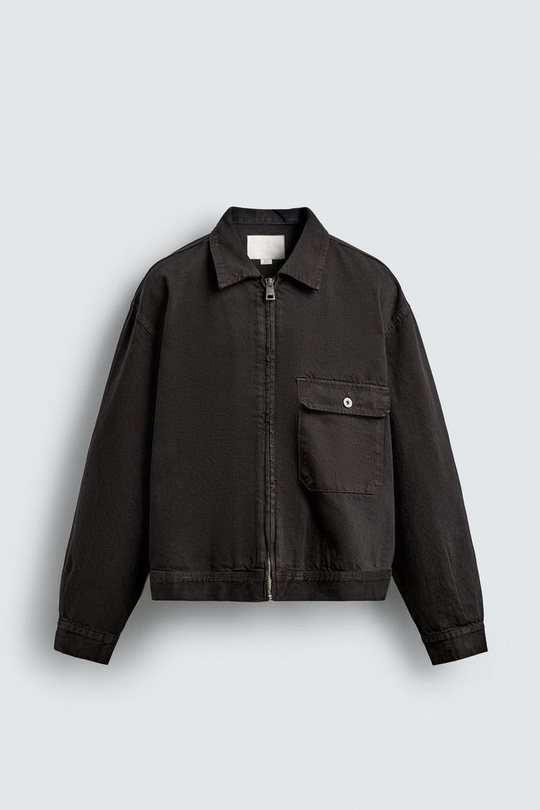 ZARA ДЖИНСОВАЯ КУРТКА СВОБОДНОГО КРОЯ, ЧЕРНЫЙ МЕЛАНЖ